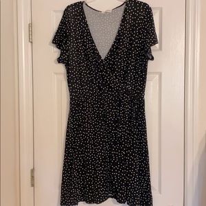 Black with White Polka Dots Faux Wrap Dress